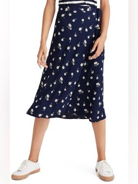 Madewell Navy Floral Wrap Midi Skirt